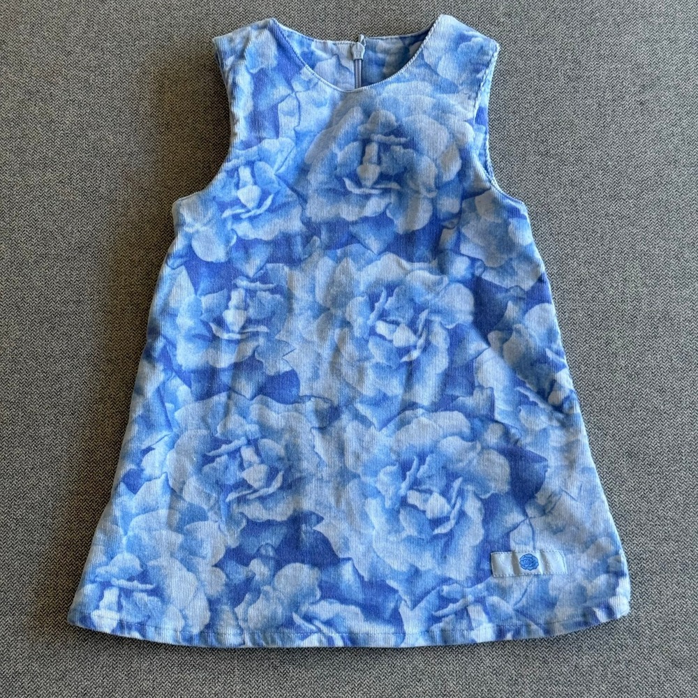 Polly Flinders Baby Girls Blue Floral Rose Corduroy Sleeveless Dress 24M